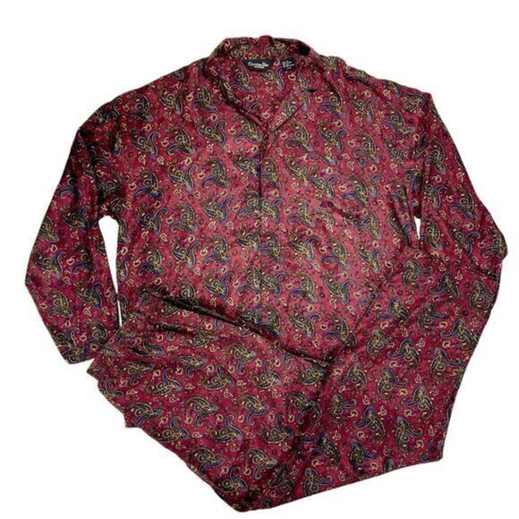 Christian Dior Other - Christian Dior Pajama Set Mens Sz L/XL Burgundy Monsieur 100% Silk Paisley Print